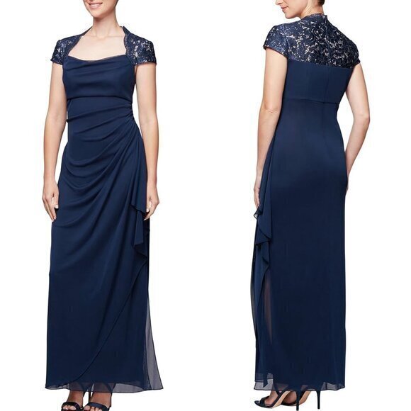 Alex Evenings Dresses & Skirts - Alex Evenings Illusion Cap Sleeve Long Formal Gown Size 12 Petite